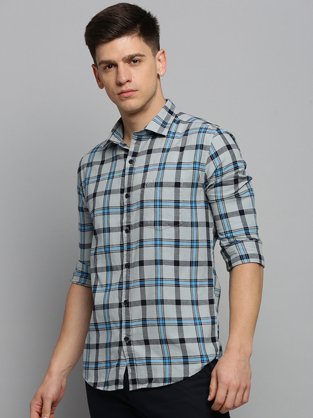 Men Grey Checked Casual Shirt