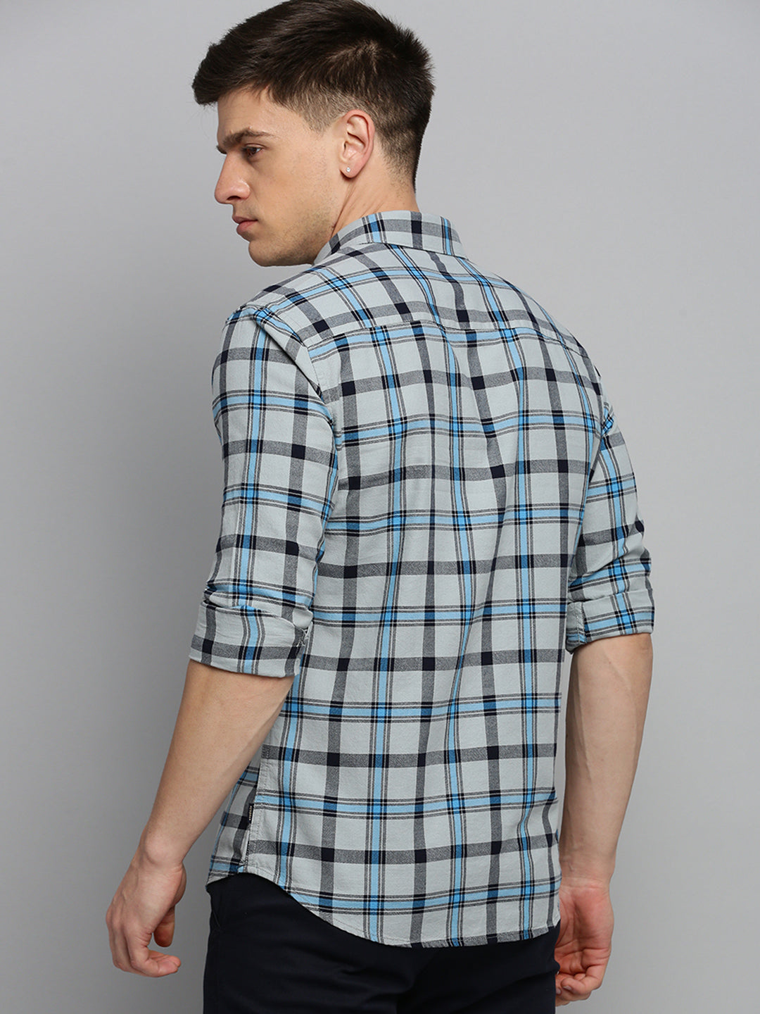 Men Grey Checked Casual Shirt