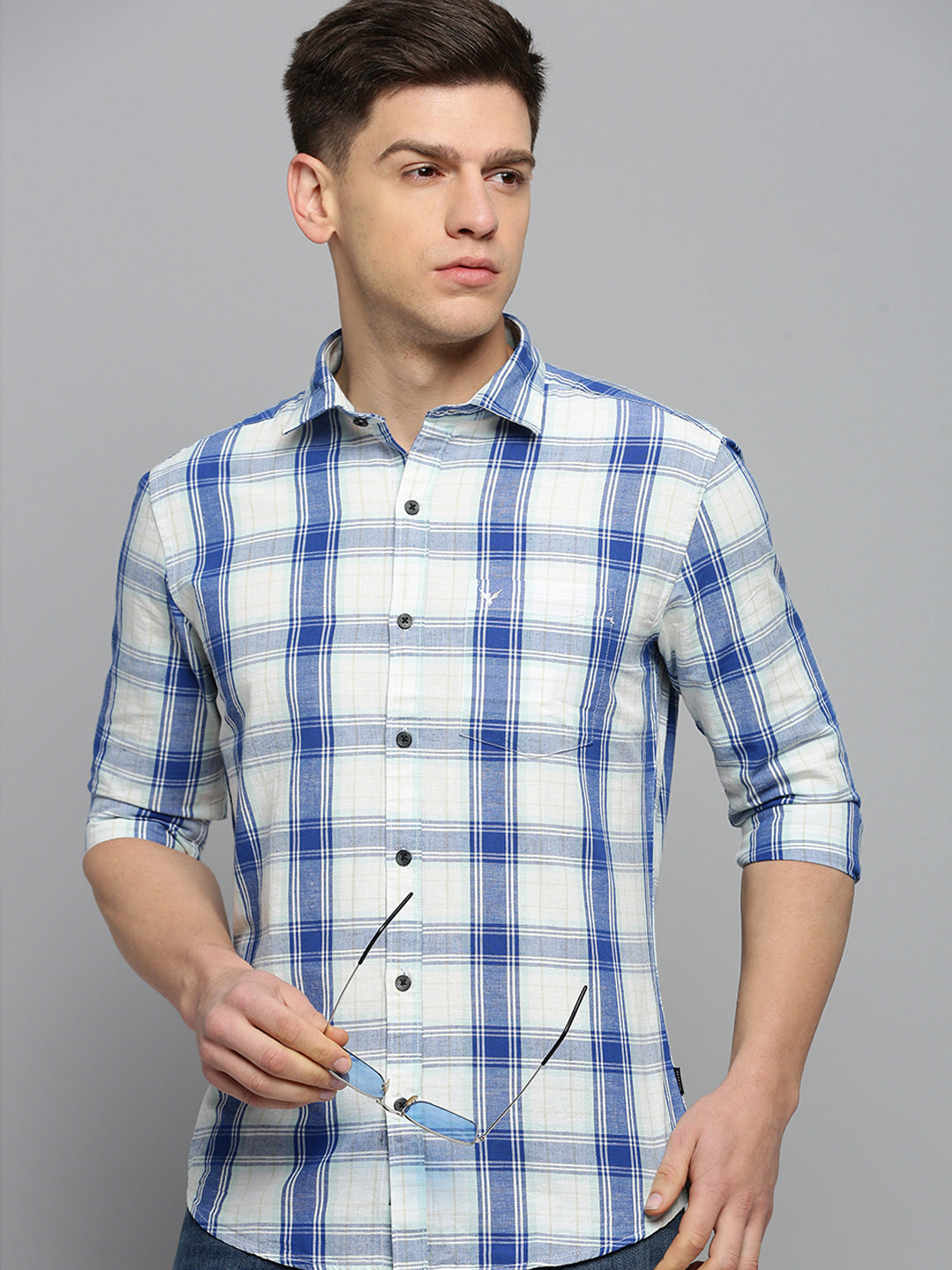 Men White Checked Casual Shirt