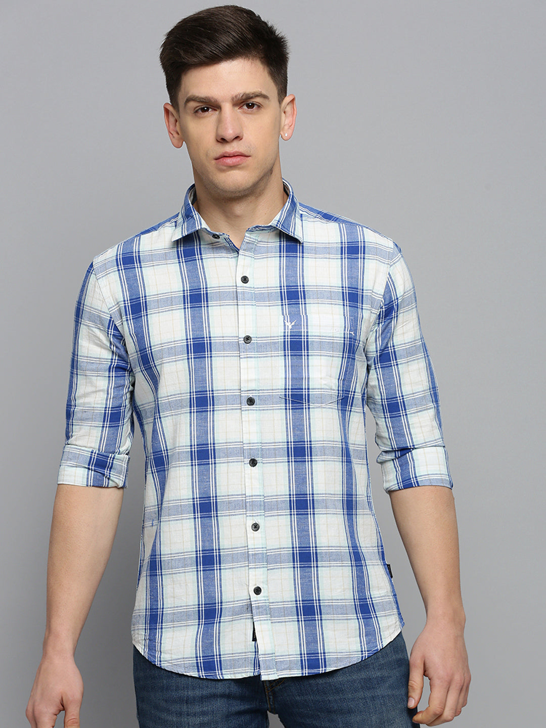 Men White Checked Casual Shirt