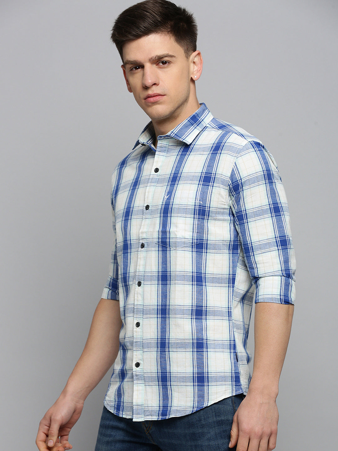 Men White Checked Casual Shirt