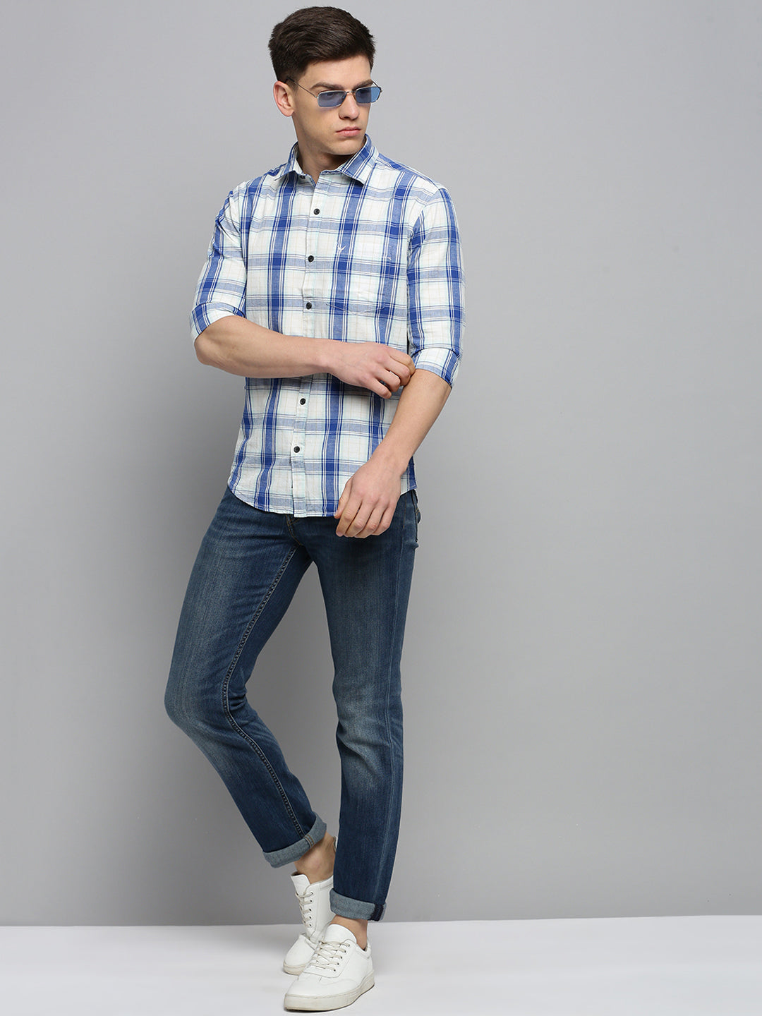 Men White Checked Casual Shirt