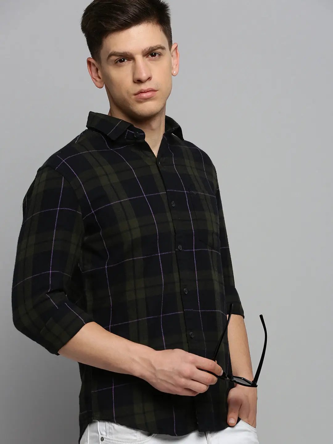 Men's Green Checked Casual Shirt