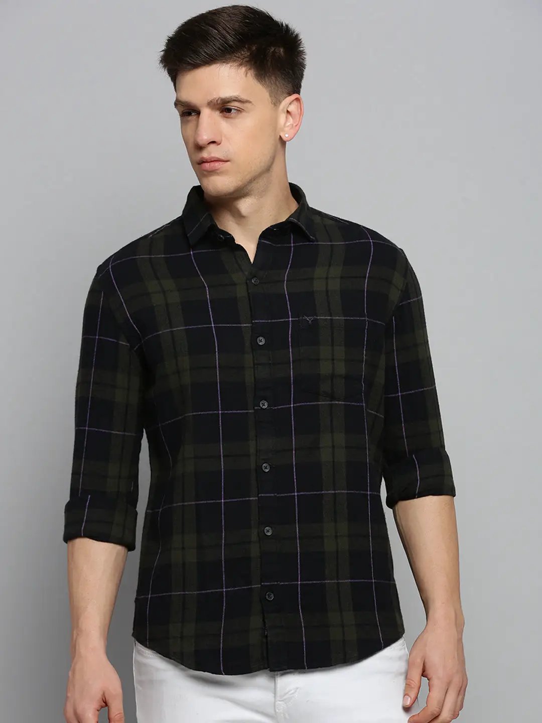 Men's Green Checked Casual Shirt