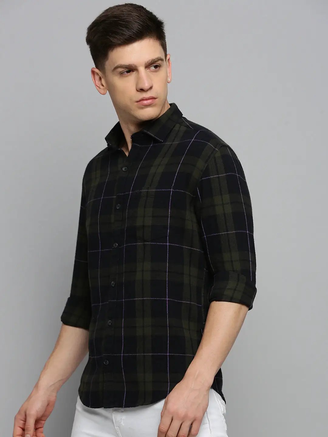 Men's Green Checked Casual Shirt