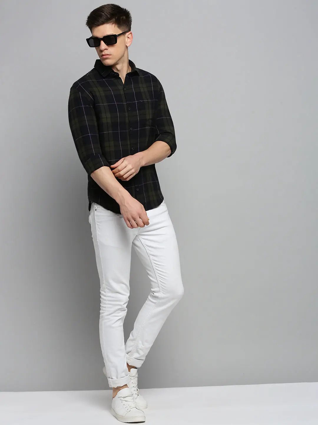 Men's Green Checked Casual Shirt