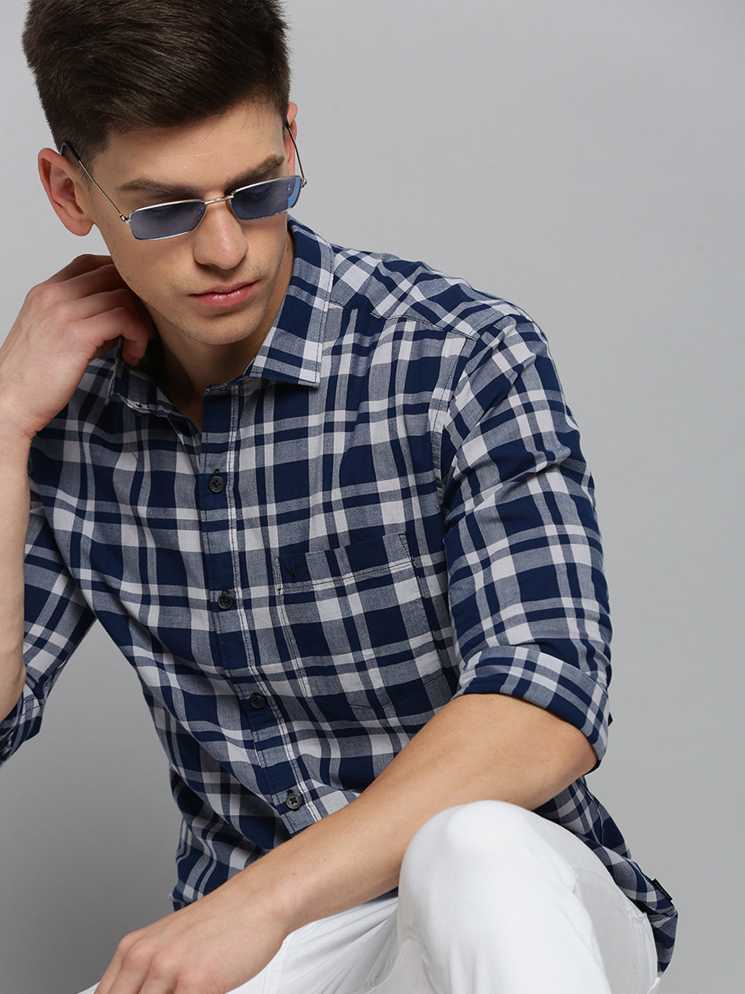 Men Blue Checked Casual Shirt