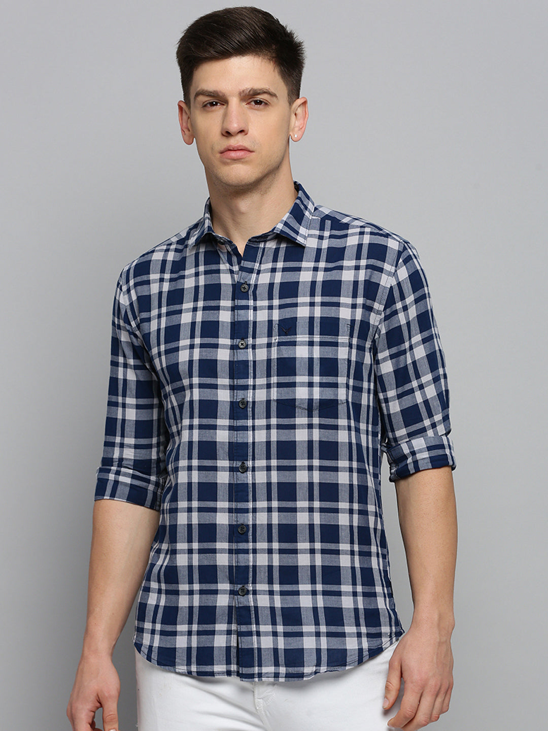 Men Blue Checked Casual Shirt