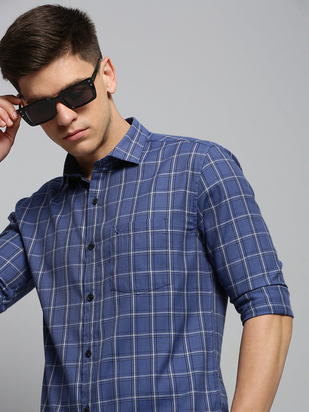 Men Blue Checked Casual Shirt