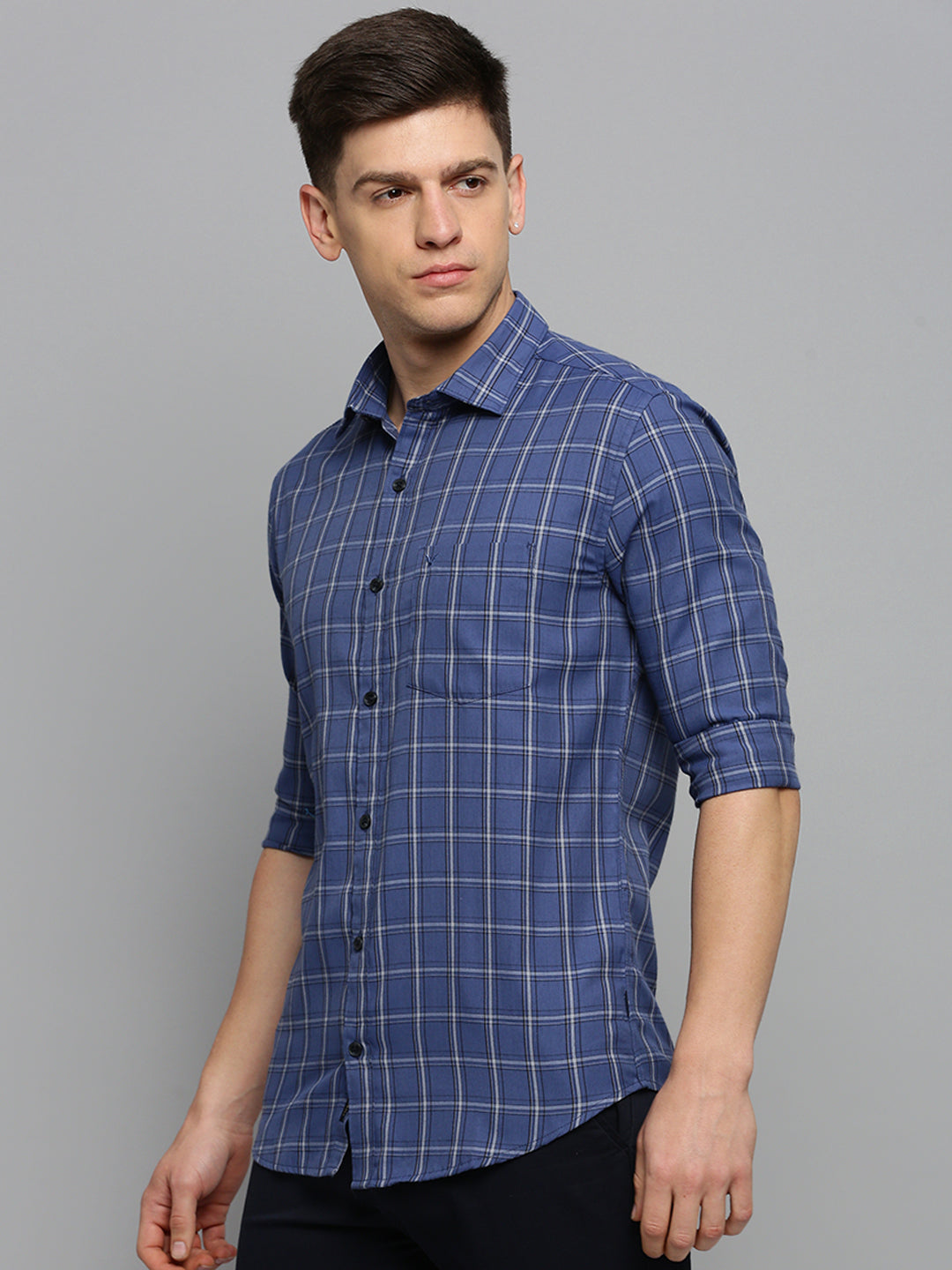 Men Blue Checked Casual Shirt