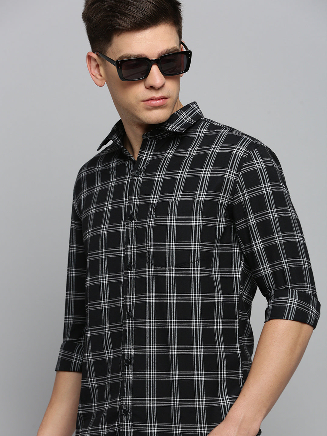 Men Black Checked Casual Shirt