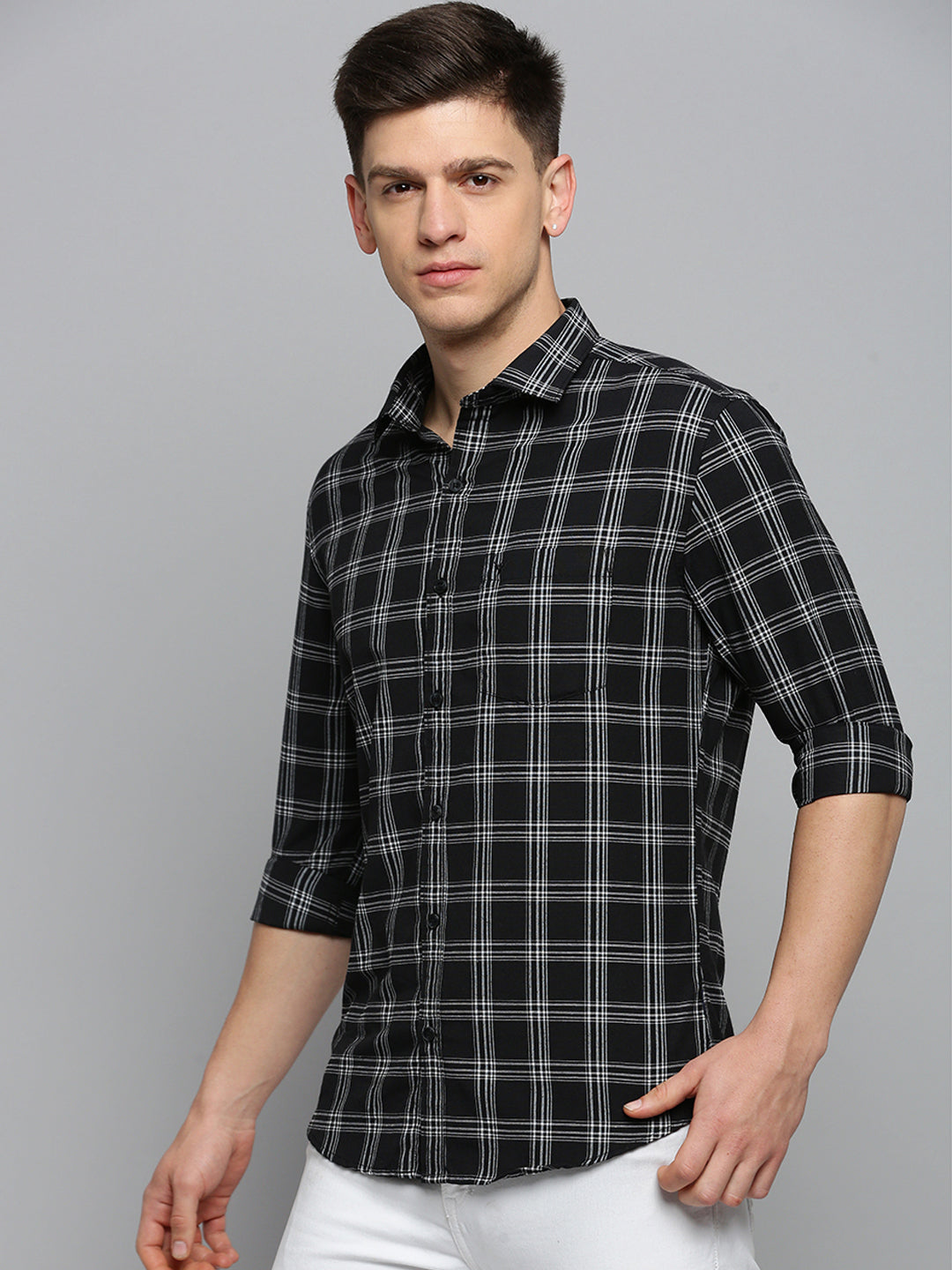 Men Black Checked Casual Shirt