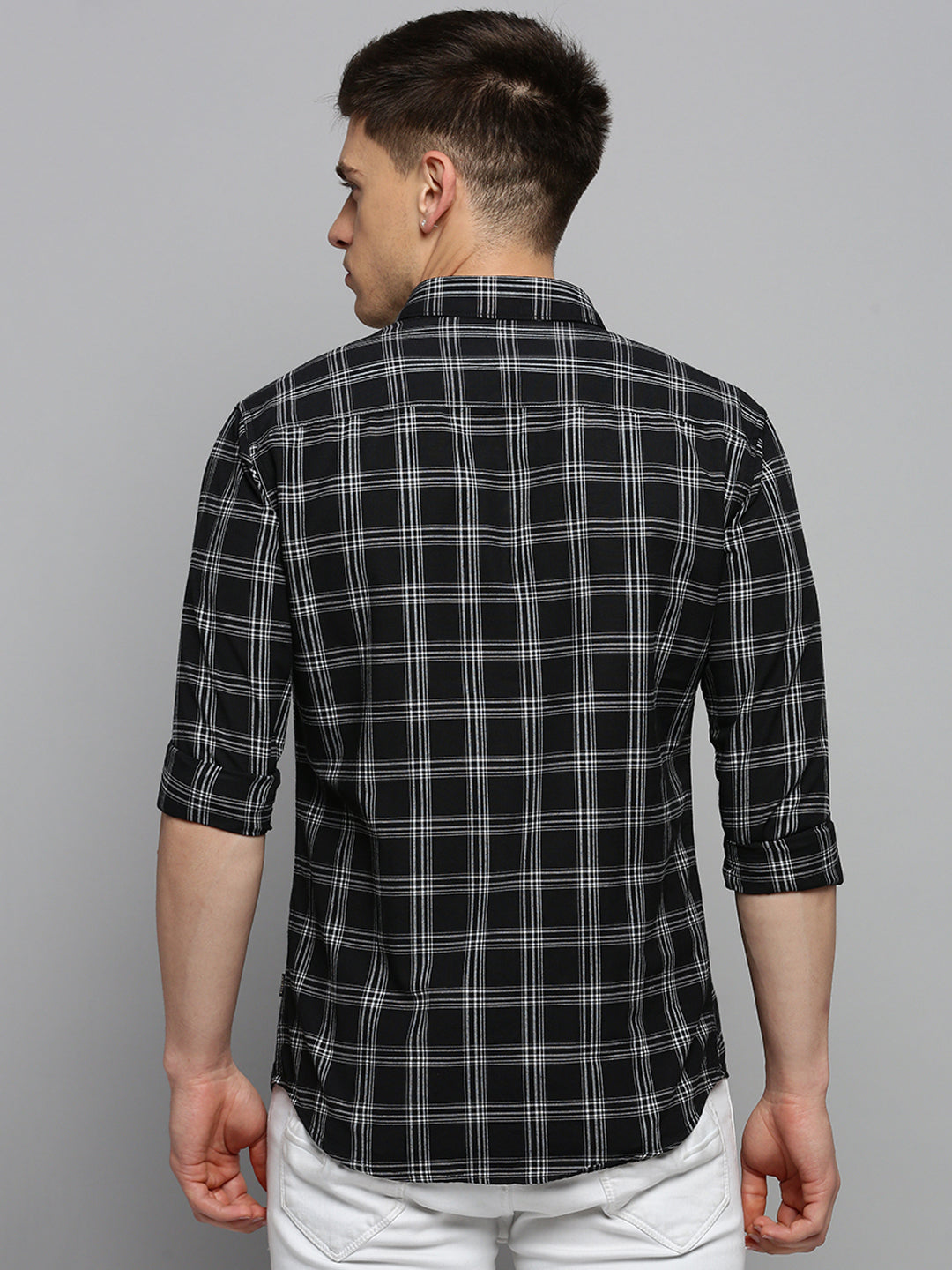 Men Black Checked Casual Shirt