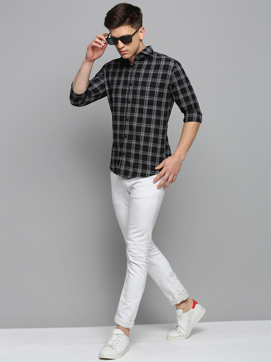 Men Black Checked Casual Shirt