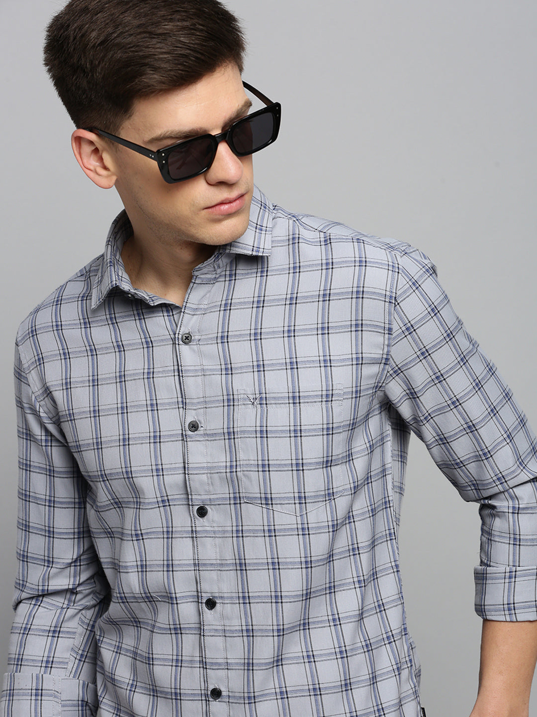 Men Grey Checked Casual Shirt