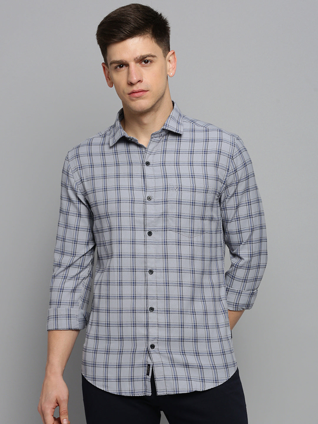 Men Grey Checked Casual Shirt