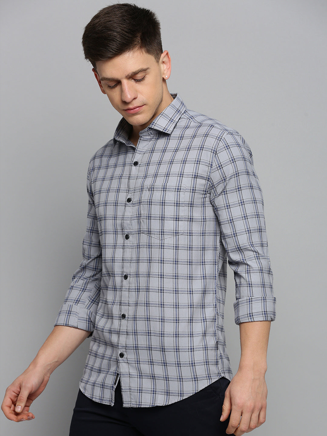 Men Grey Checked Casual Shirt