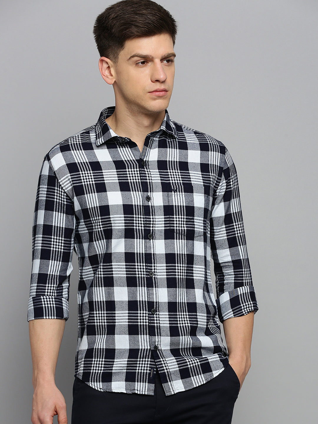 Men Navy Checked Casual Shirt