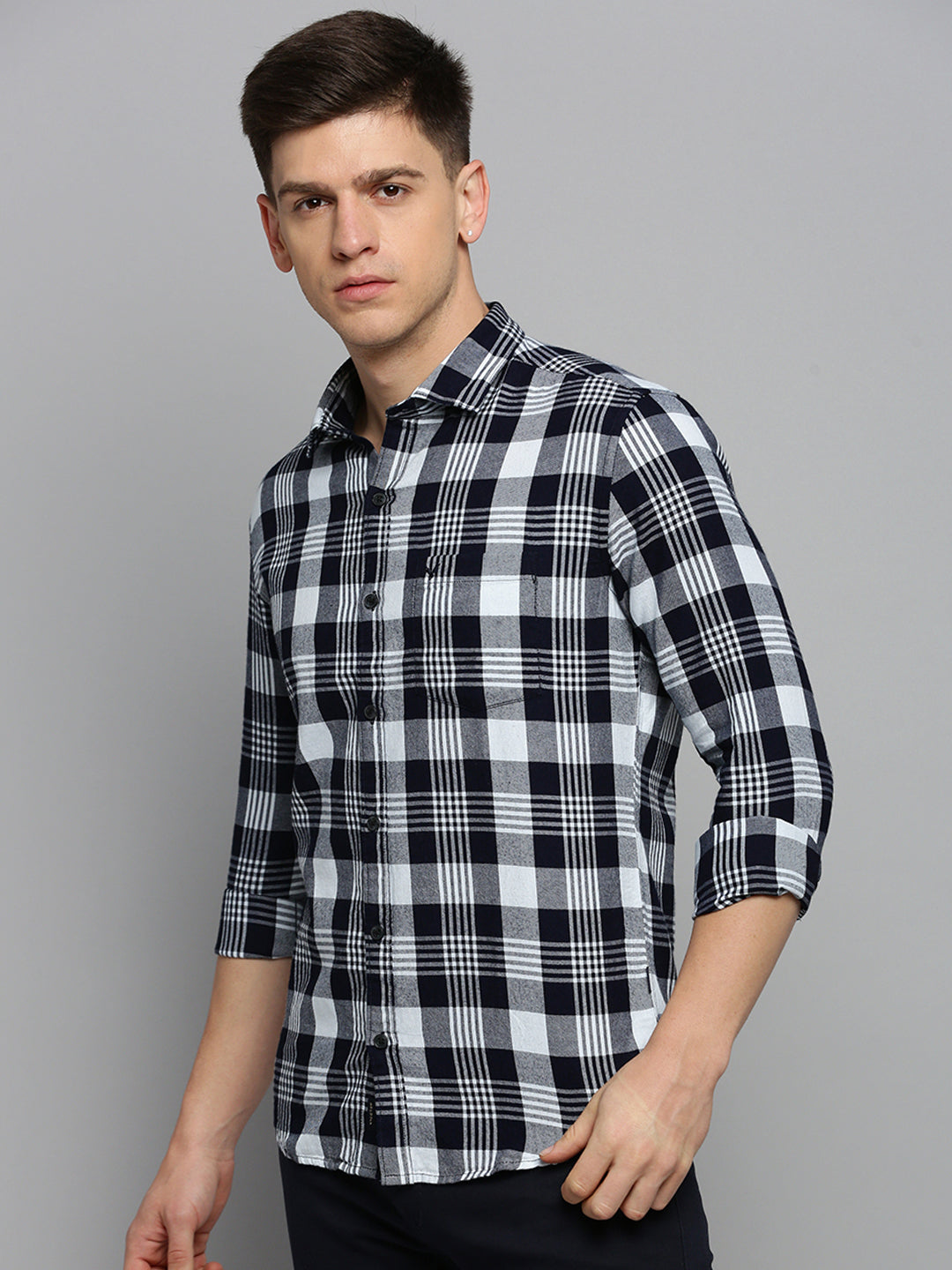 Men Navy Checked Casual Shirt