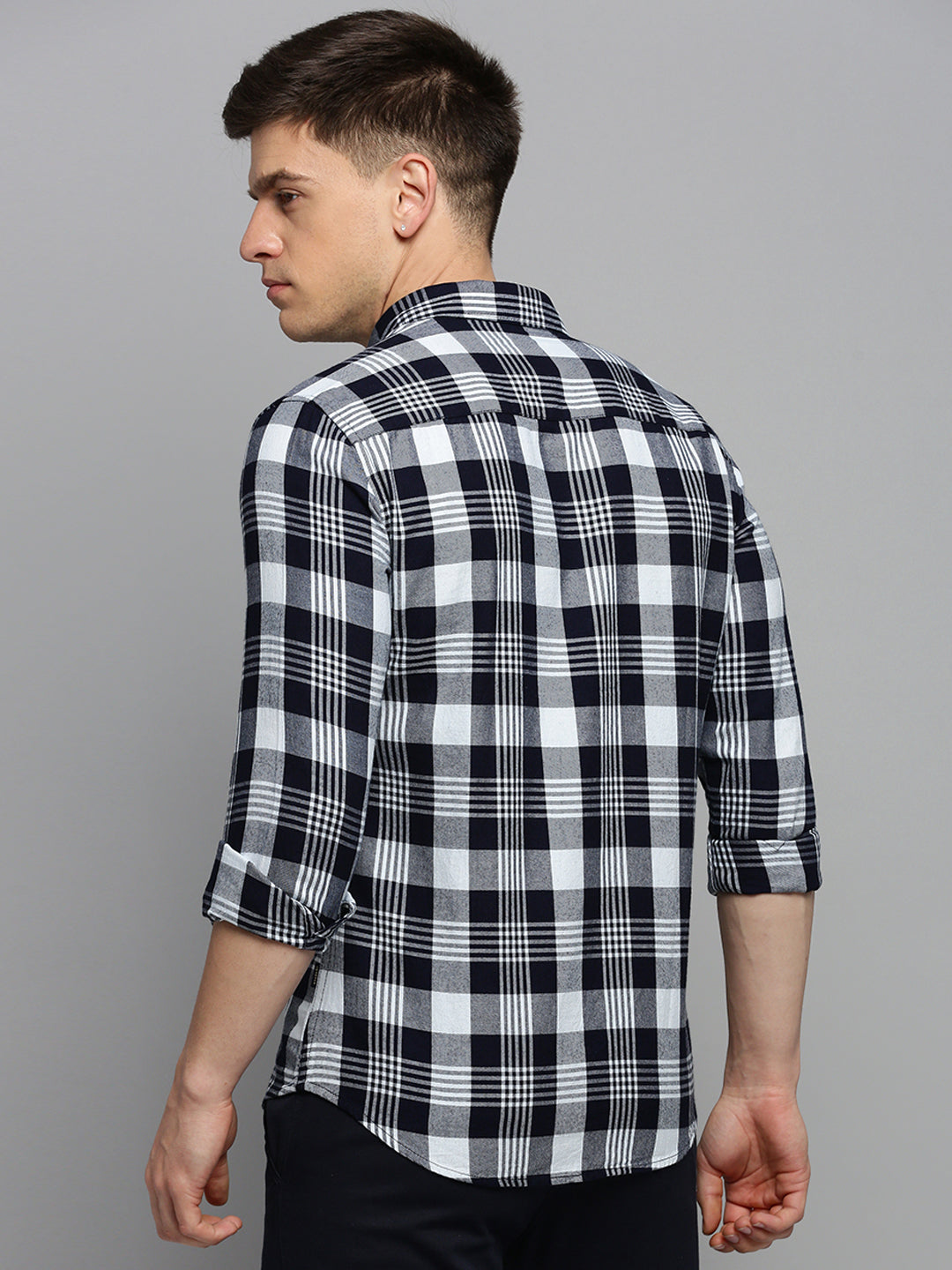 Men Navy Checked Casual Shirt