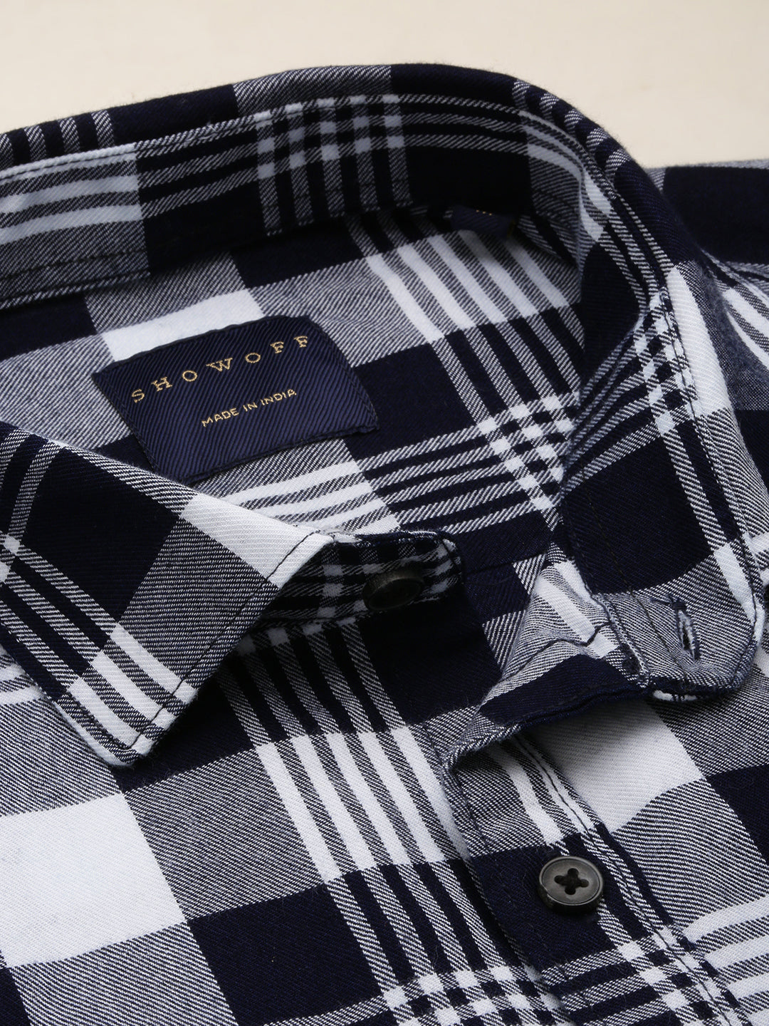 Men Navy Checked Casual Shirt