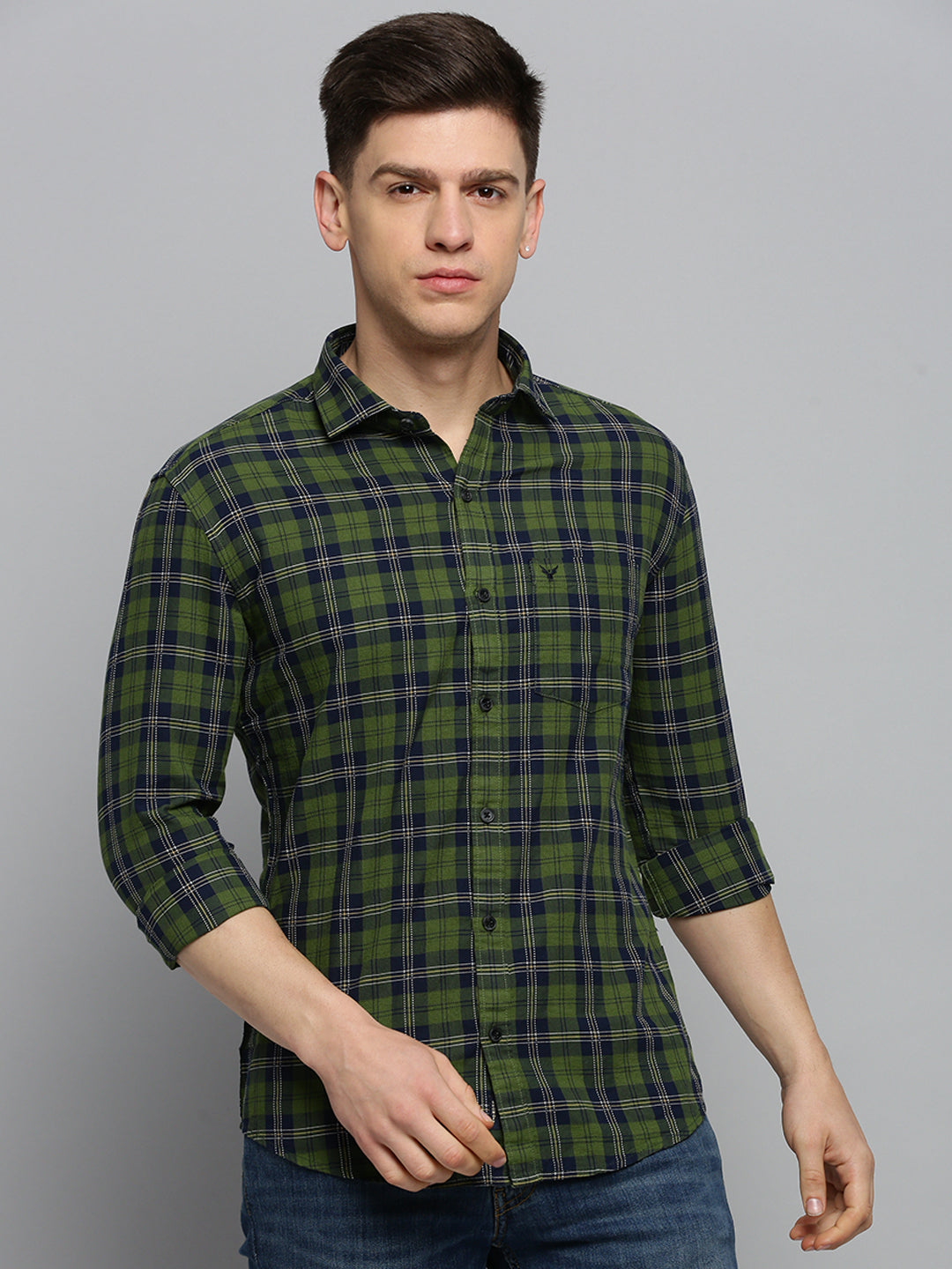 Men Green Checked Casual Shirt