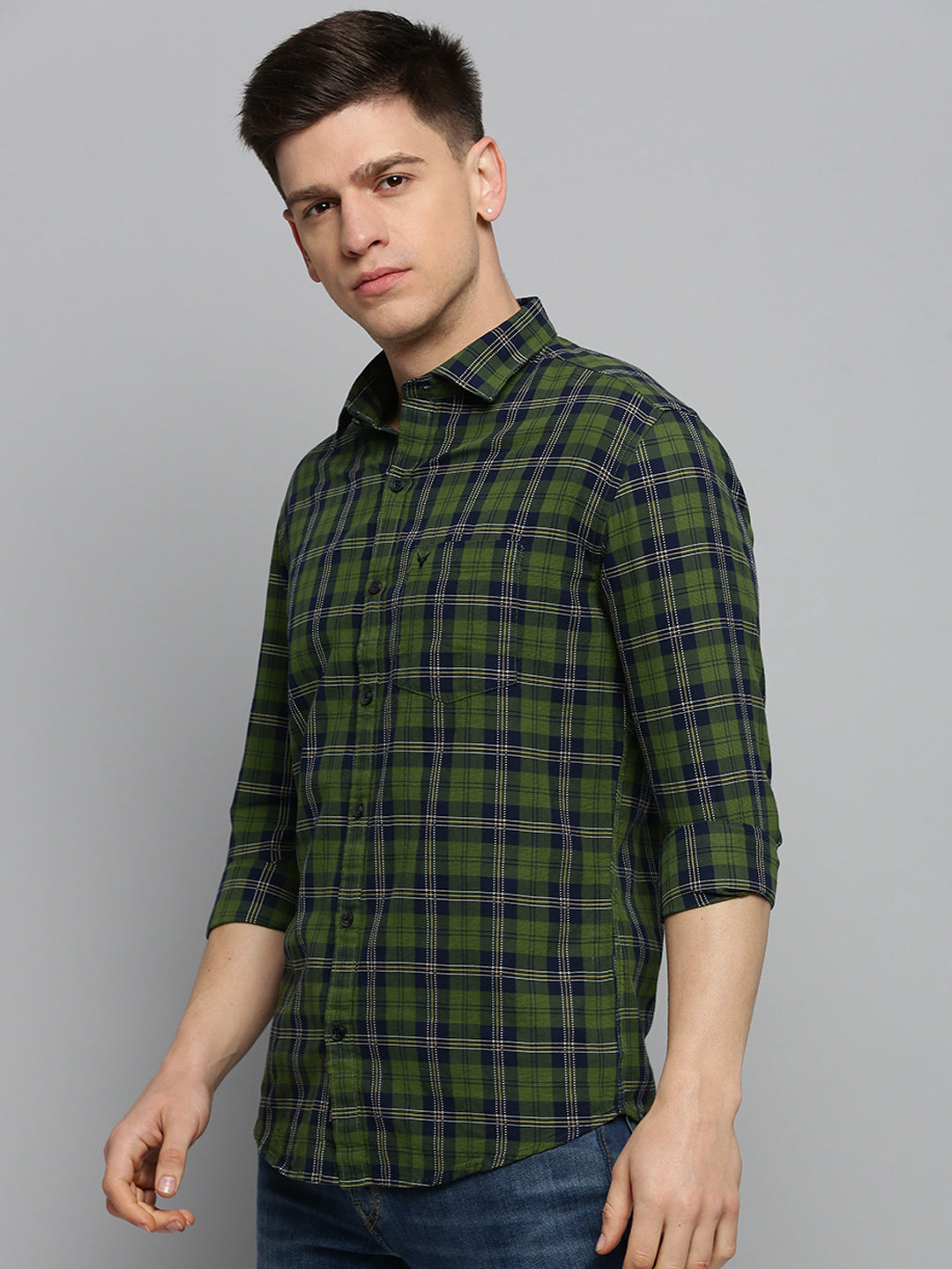 Men Green Checked Casual Shirt