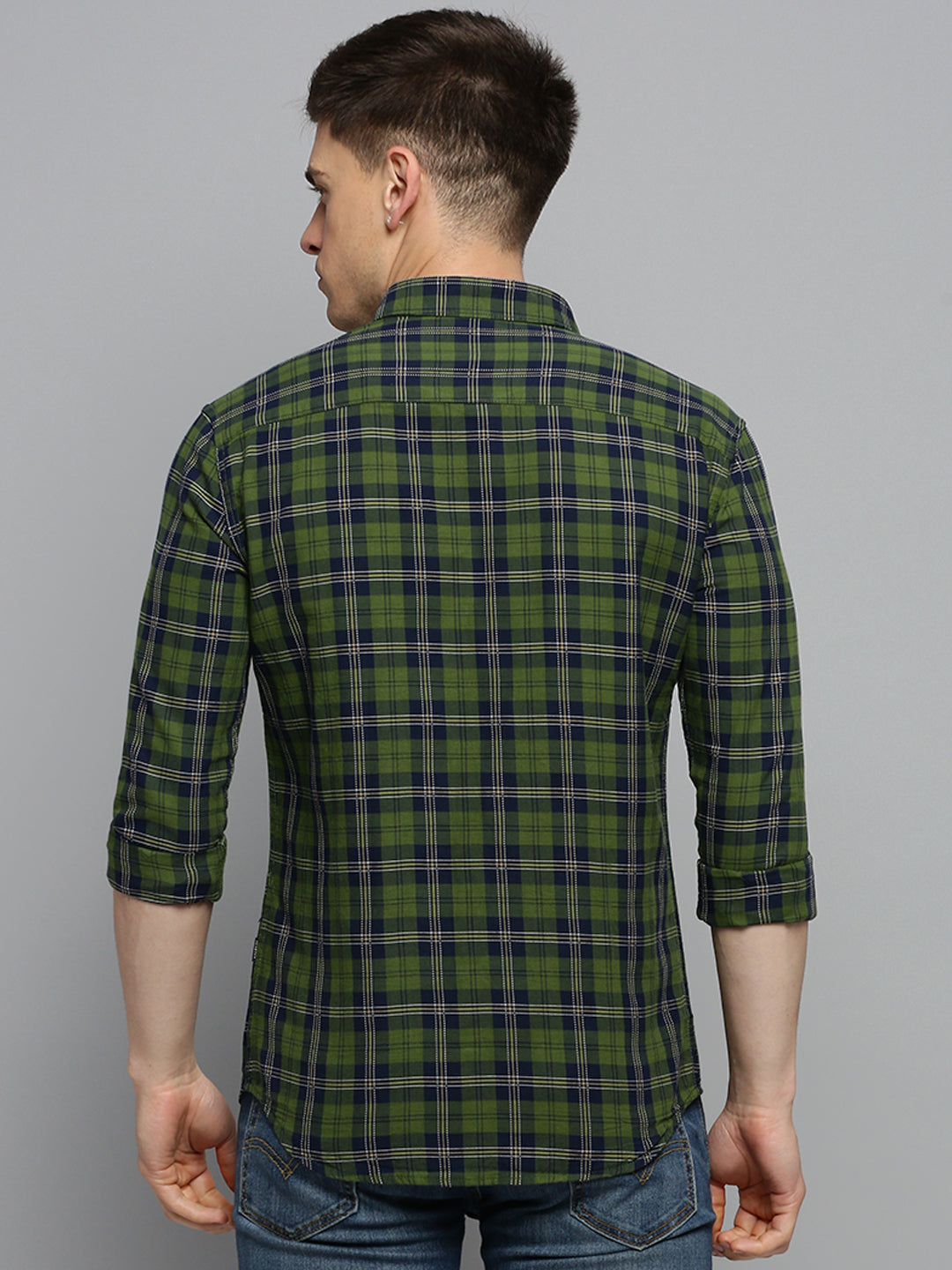 Men Green Checked Casual Shirt