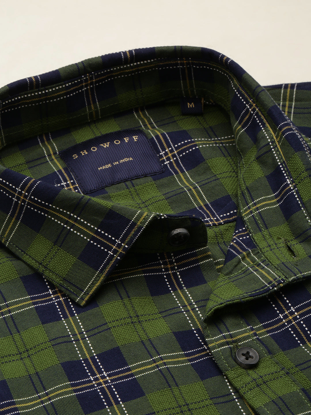 Men Green Checked Casual Shirt