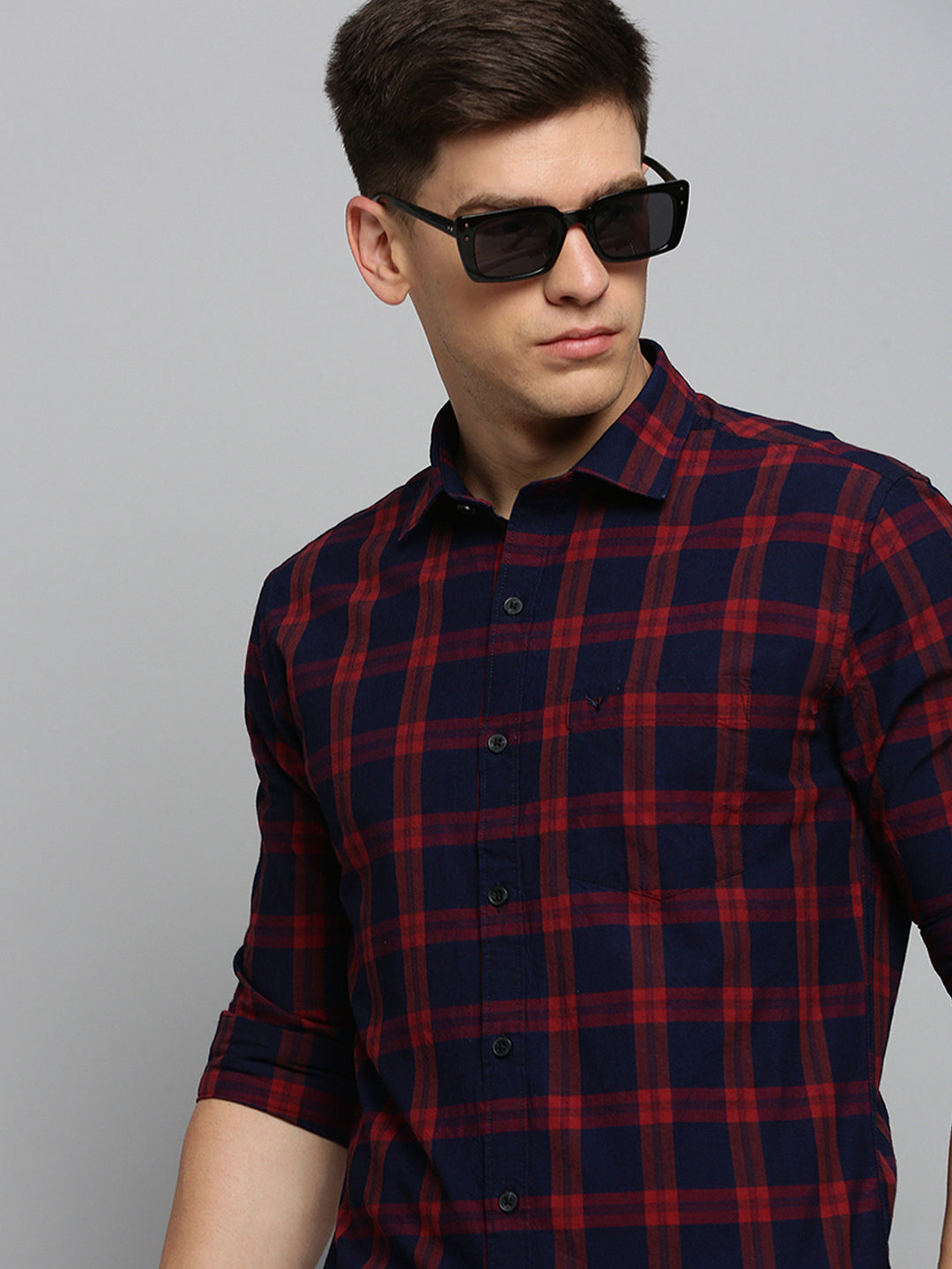 Men Navy Checked Casual Shirt