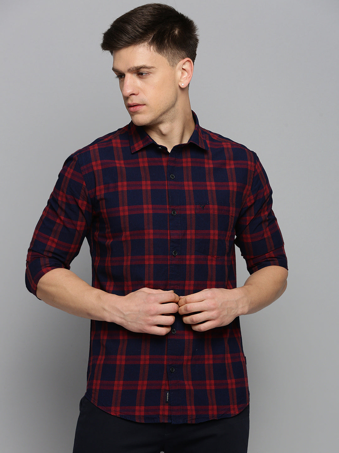 Men Navy Checked Casual Shirt