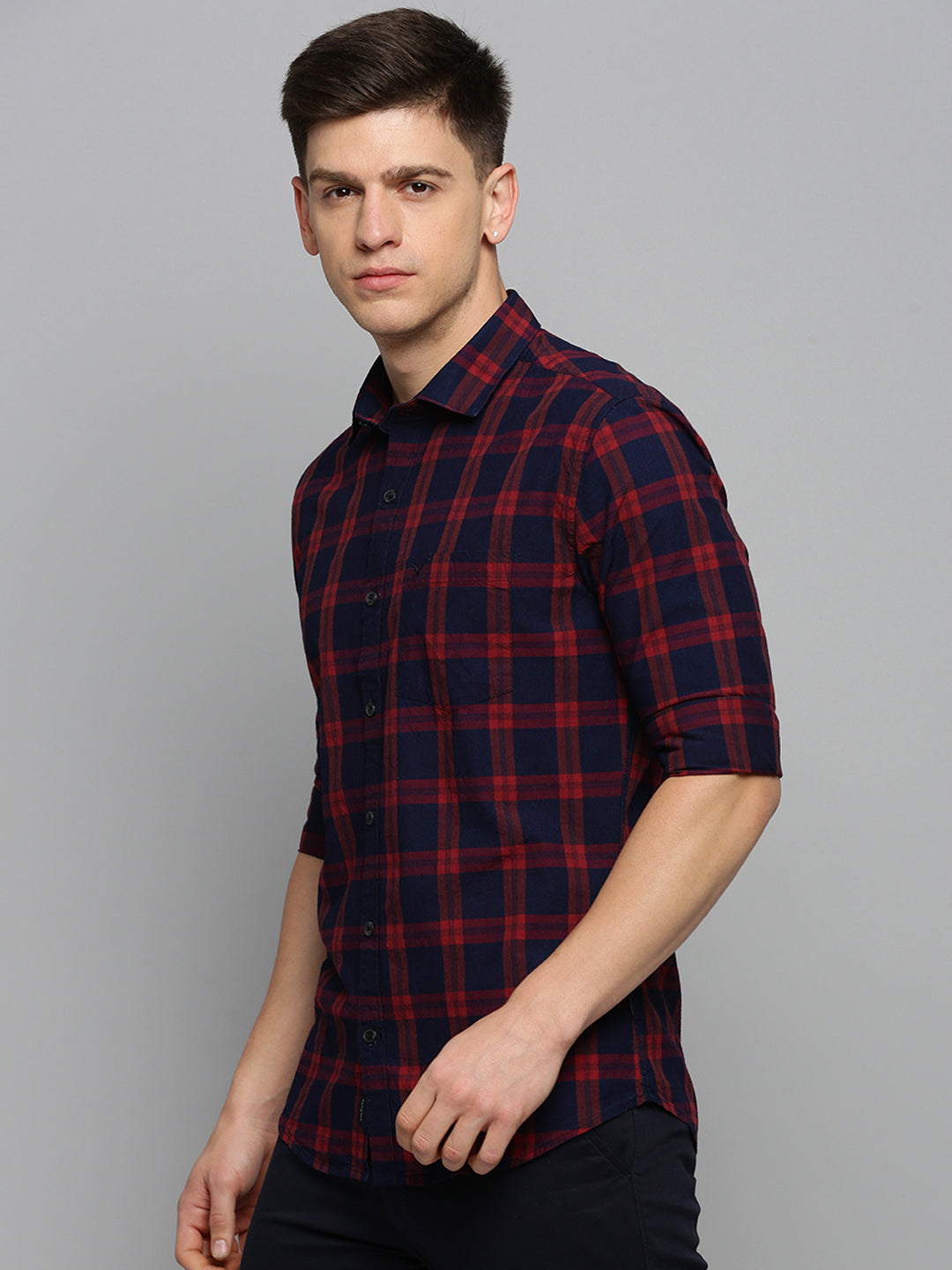 Men Navy Checked Casual Shirt