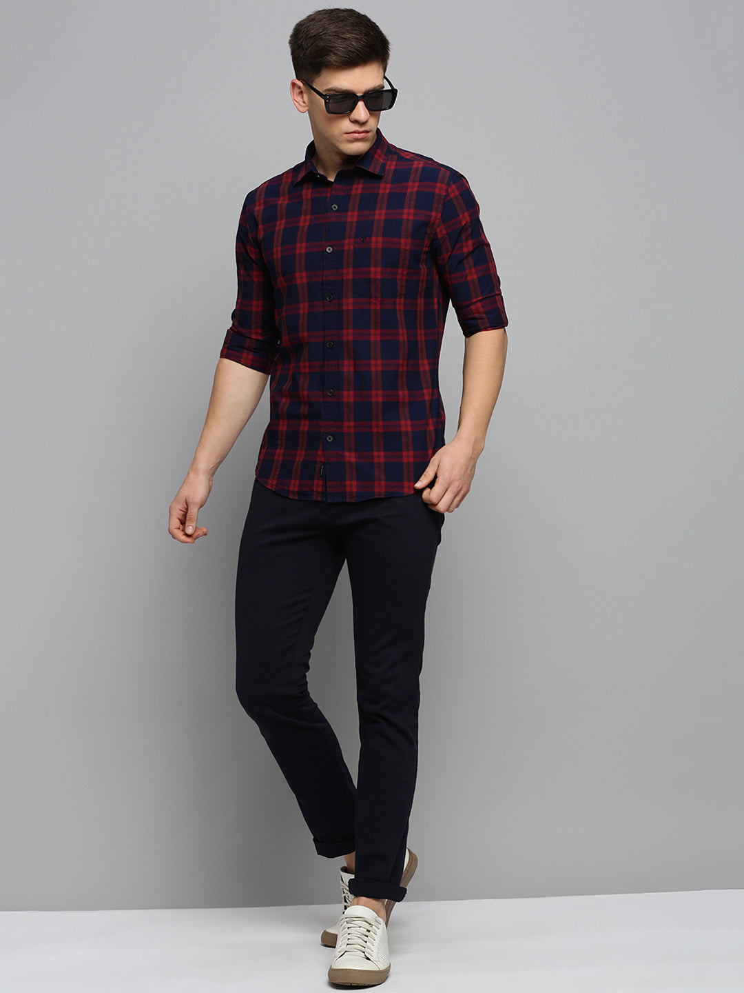 Men Navy Checked Casual Shirt