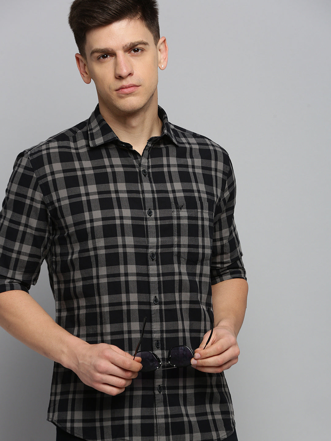 Men Black Checked Casual Shirt