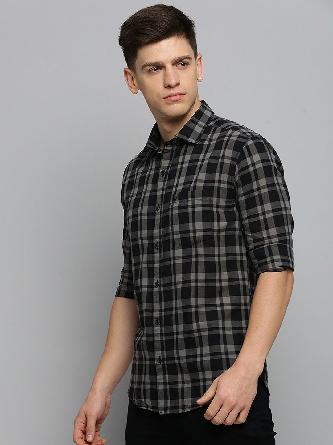 Men Black Checked Casual Shirt