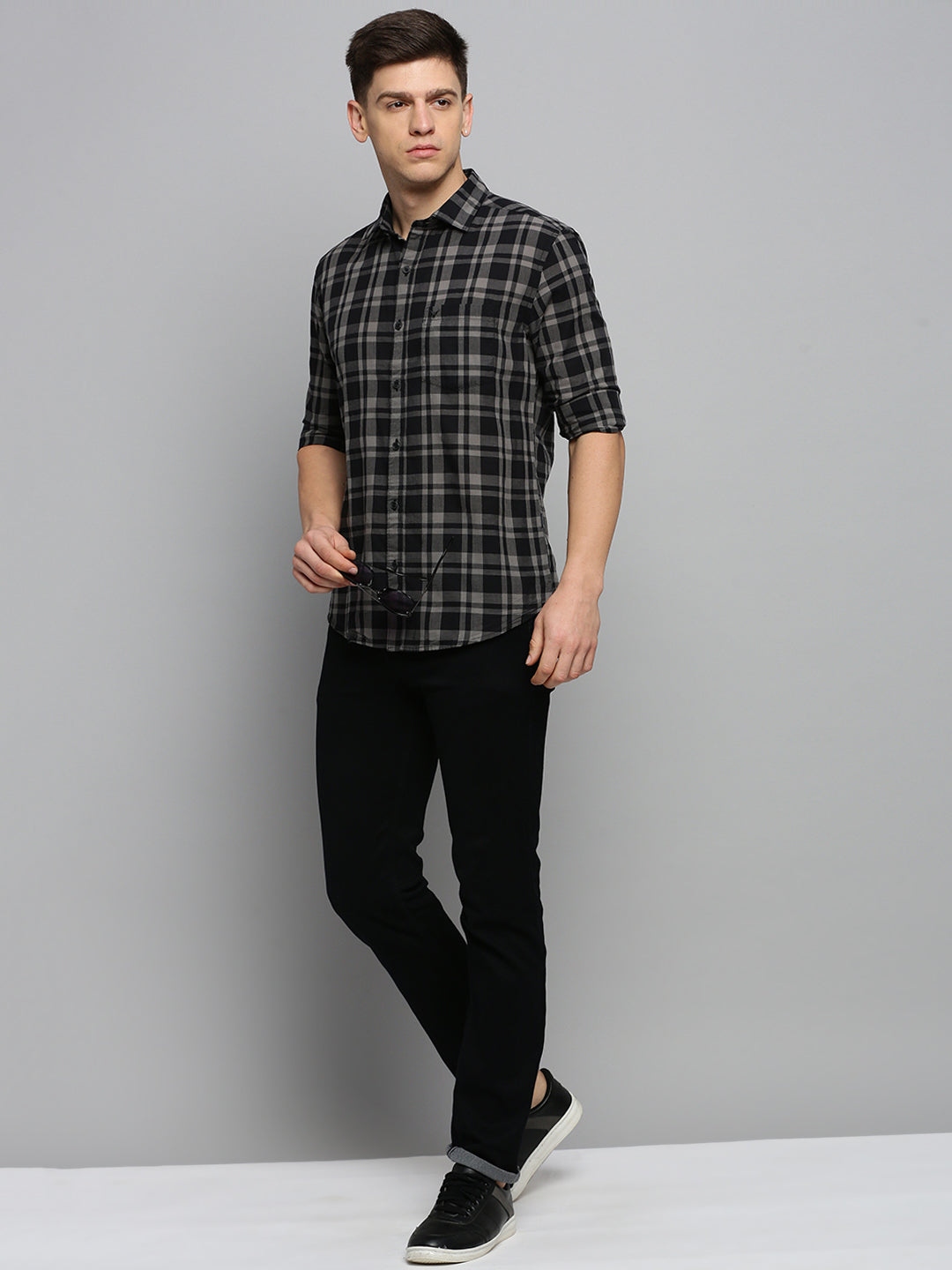 Men Black Checked Casual Shirt