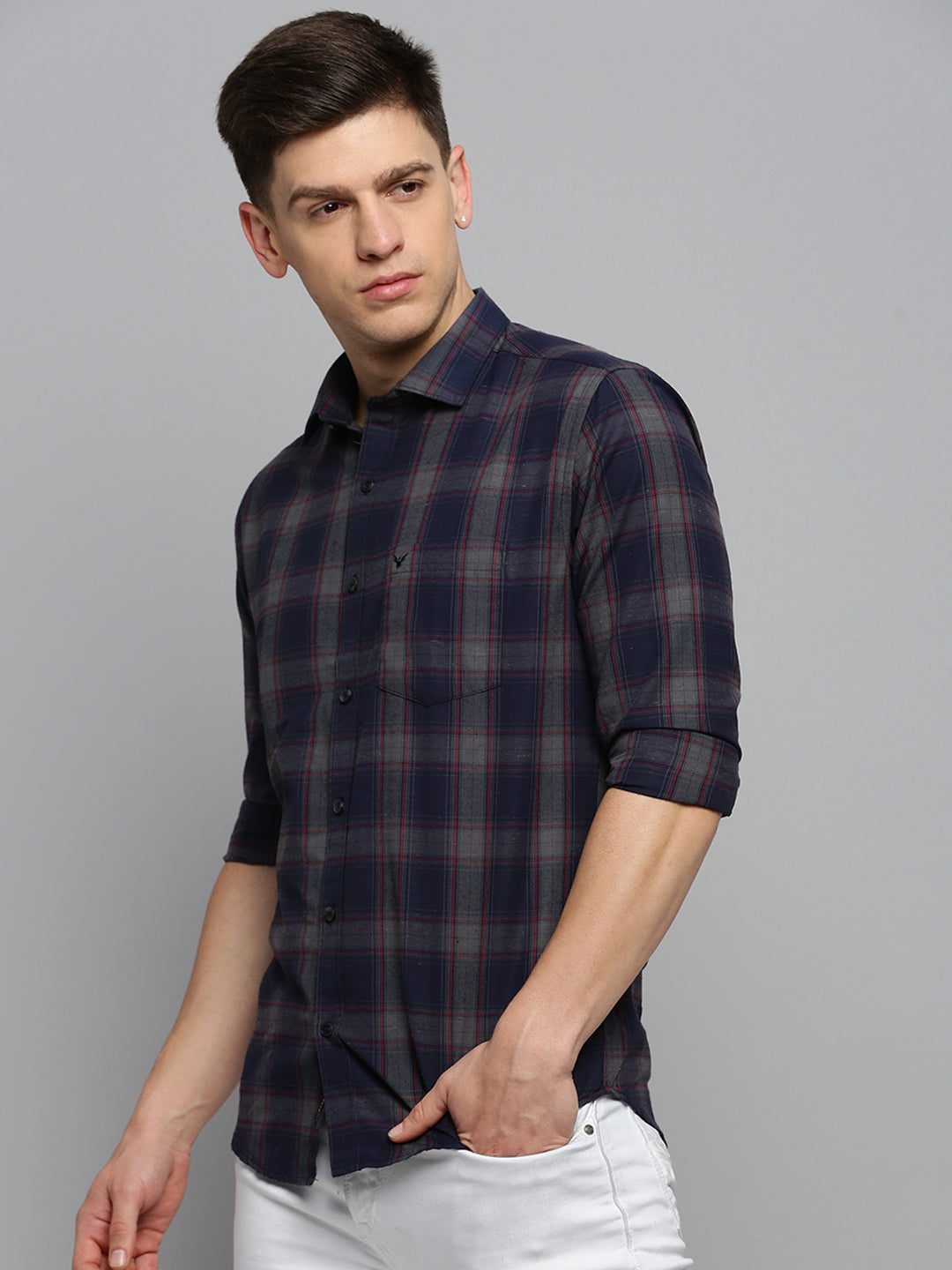 Men Navy Checked Casual Shirt