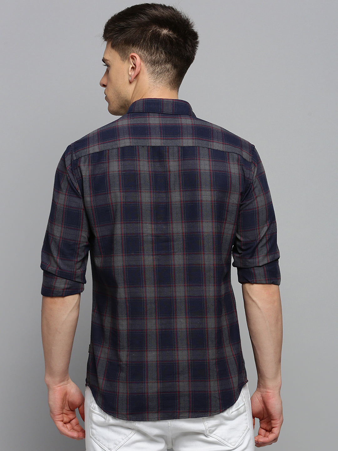 Men Navy Checked Casual Shirt