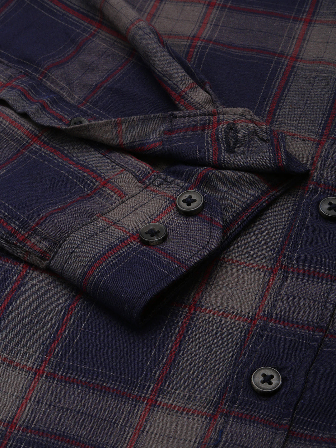 Men Navy Checked Casual Shirt