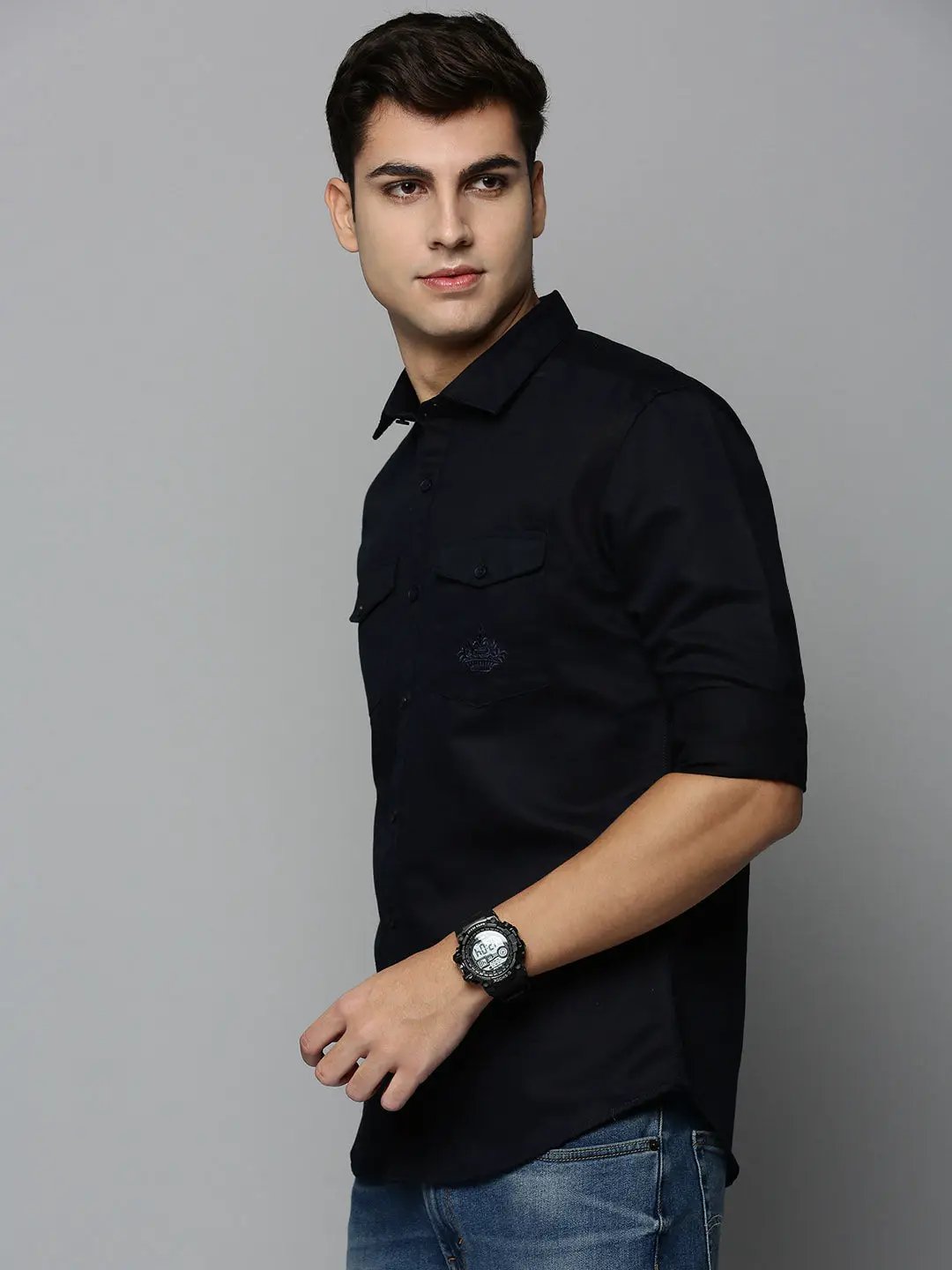 Men's Navy Solid Casual Shirt