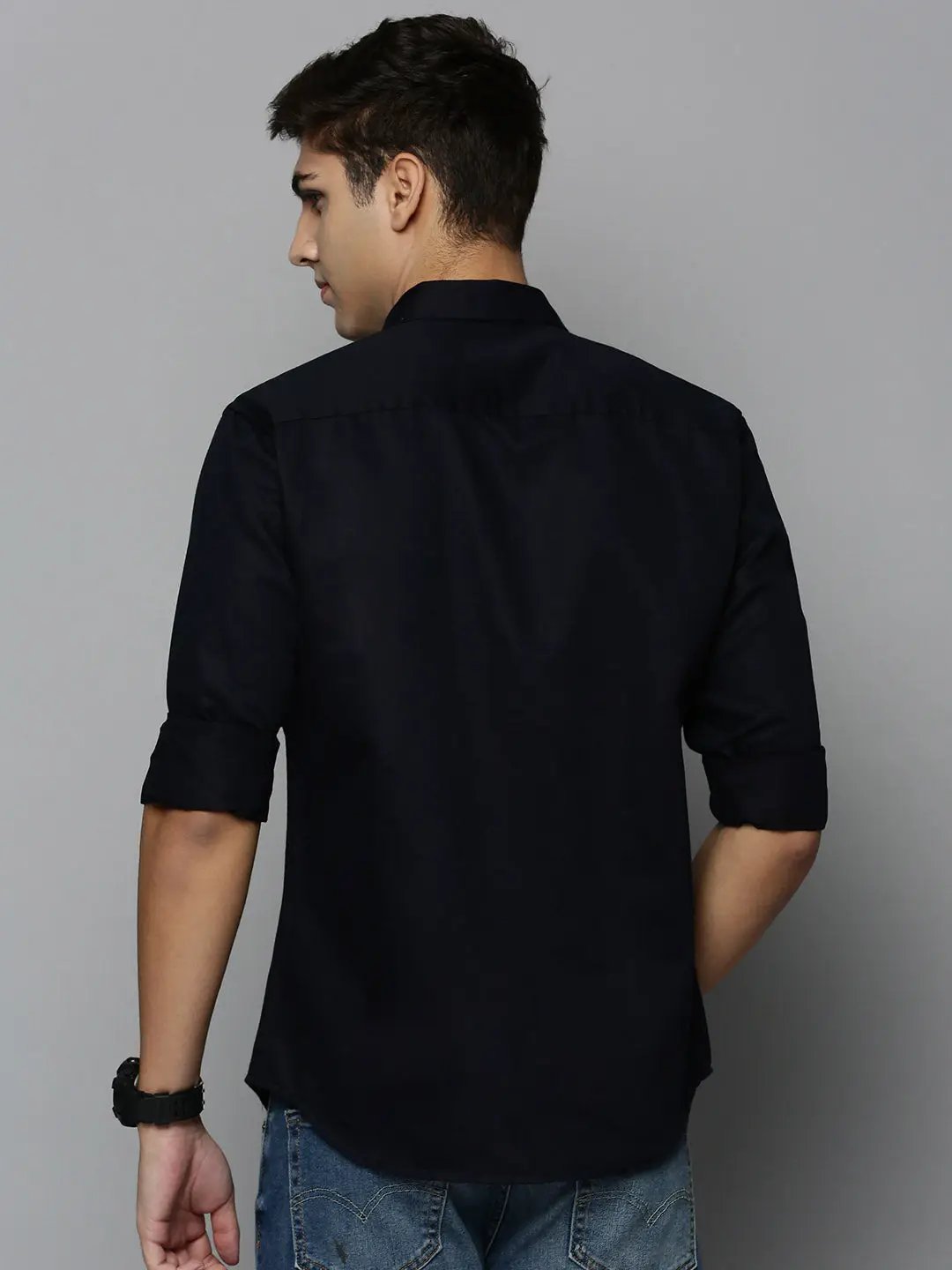 Men's Navy Solid Casual Shirt