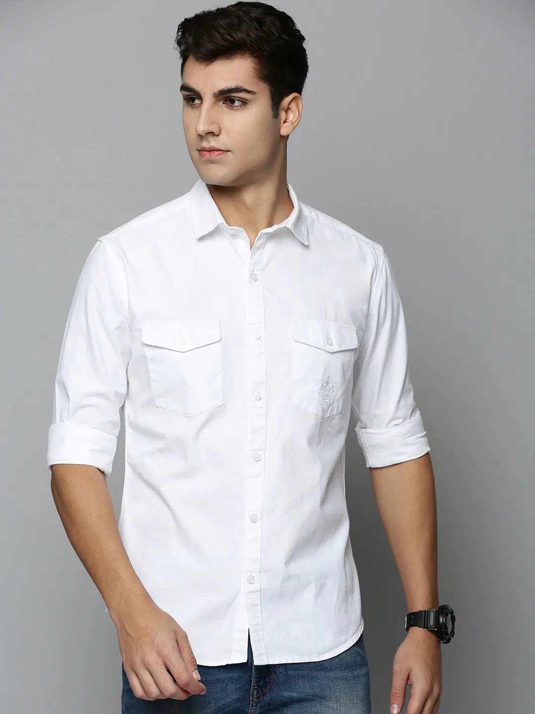 Men's White Solid Casual Shirt