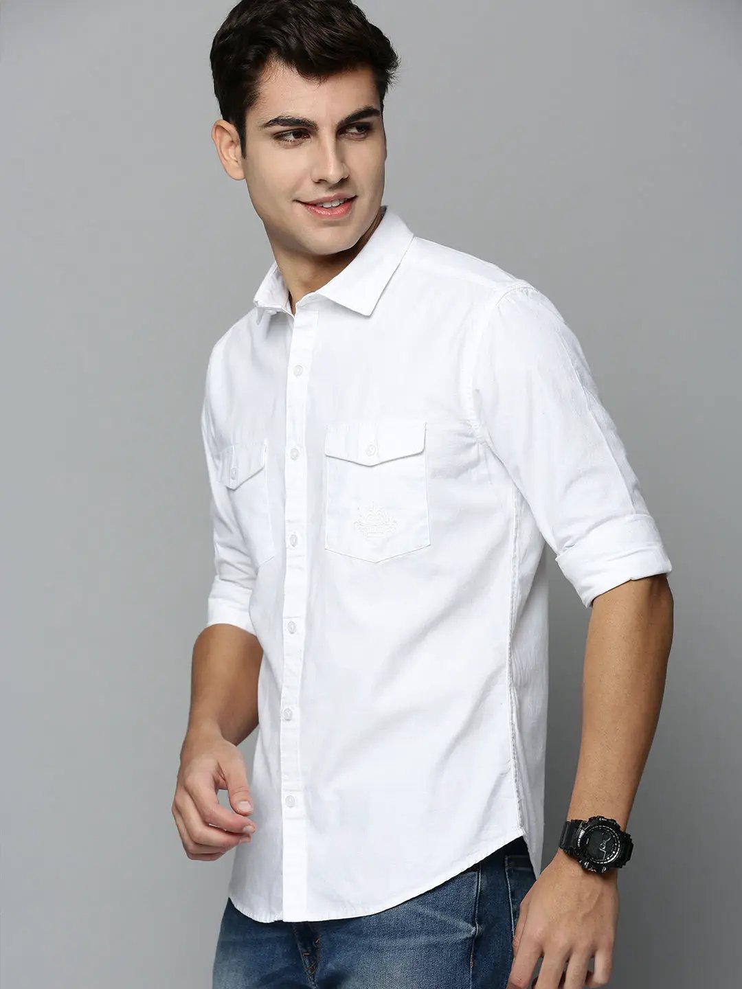 Men's White Solid Casual Shirt