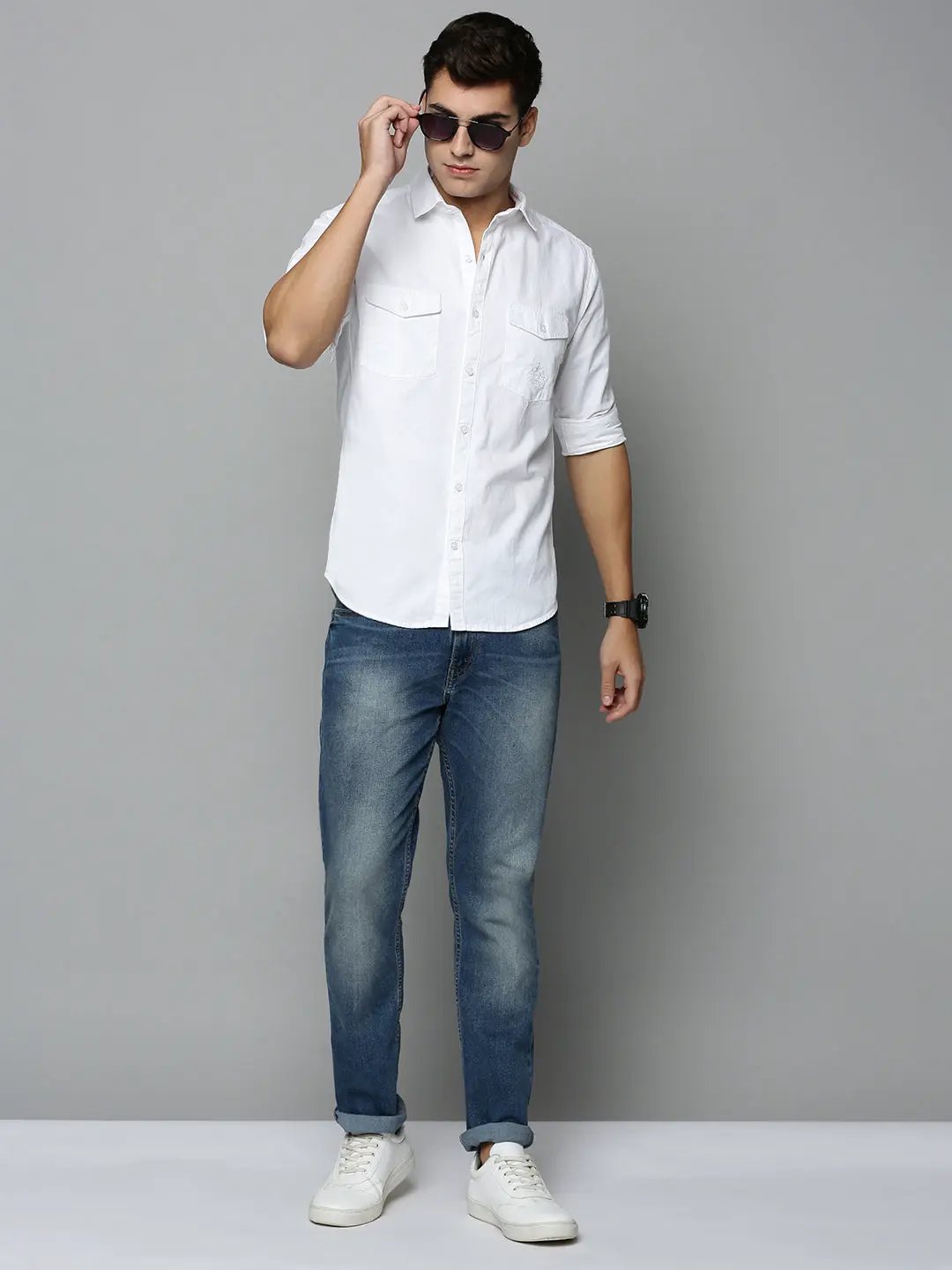 Men's White Solid Casual Shirt