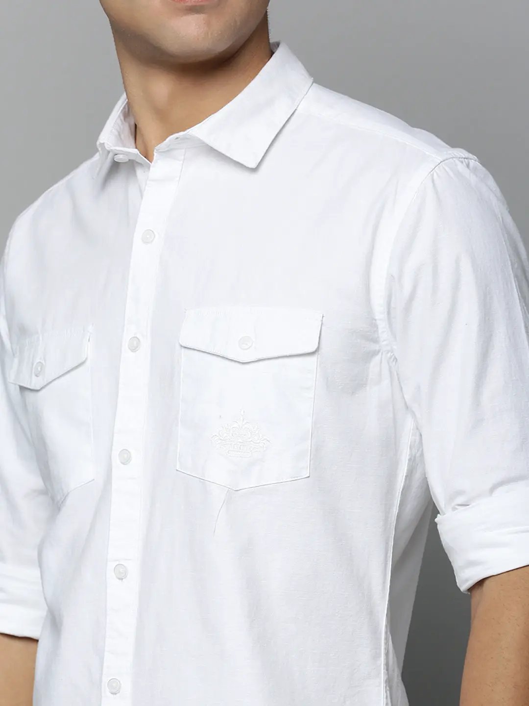 Men's White Solid Casual Shirt