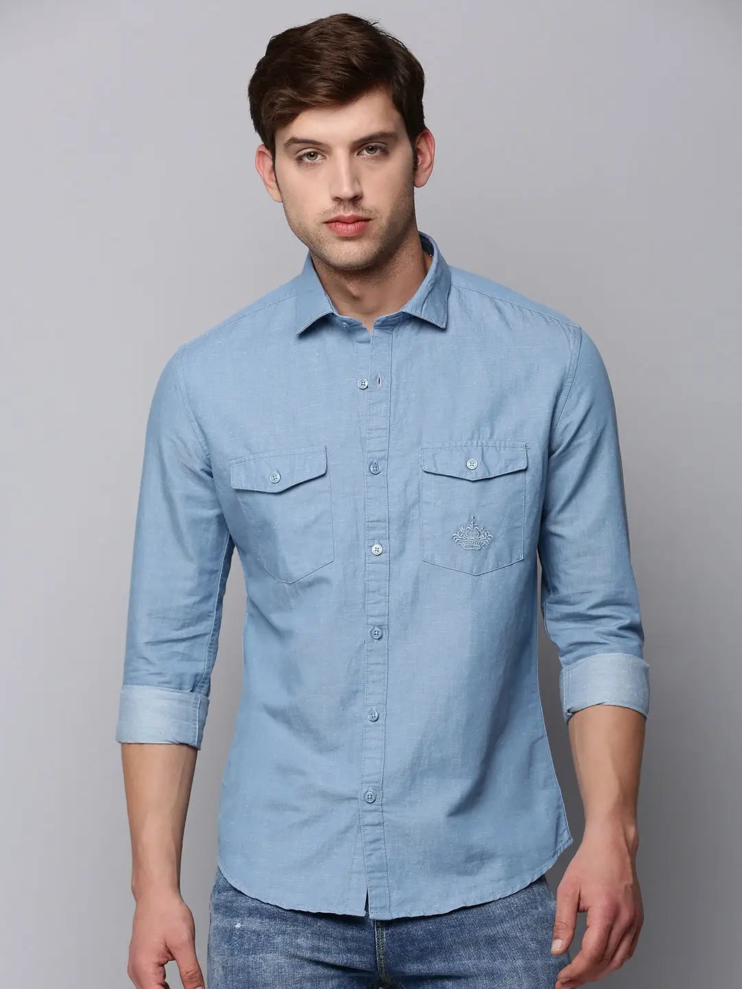 Men's Blue Solid Casual Shirt
