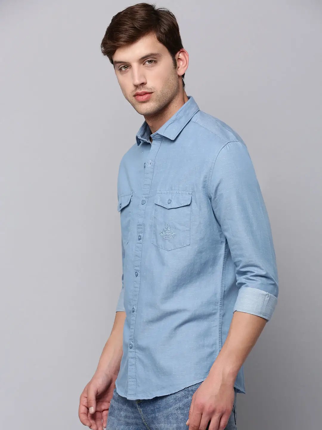 Men's Blue Solid Casual Shirt