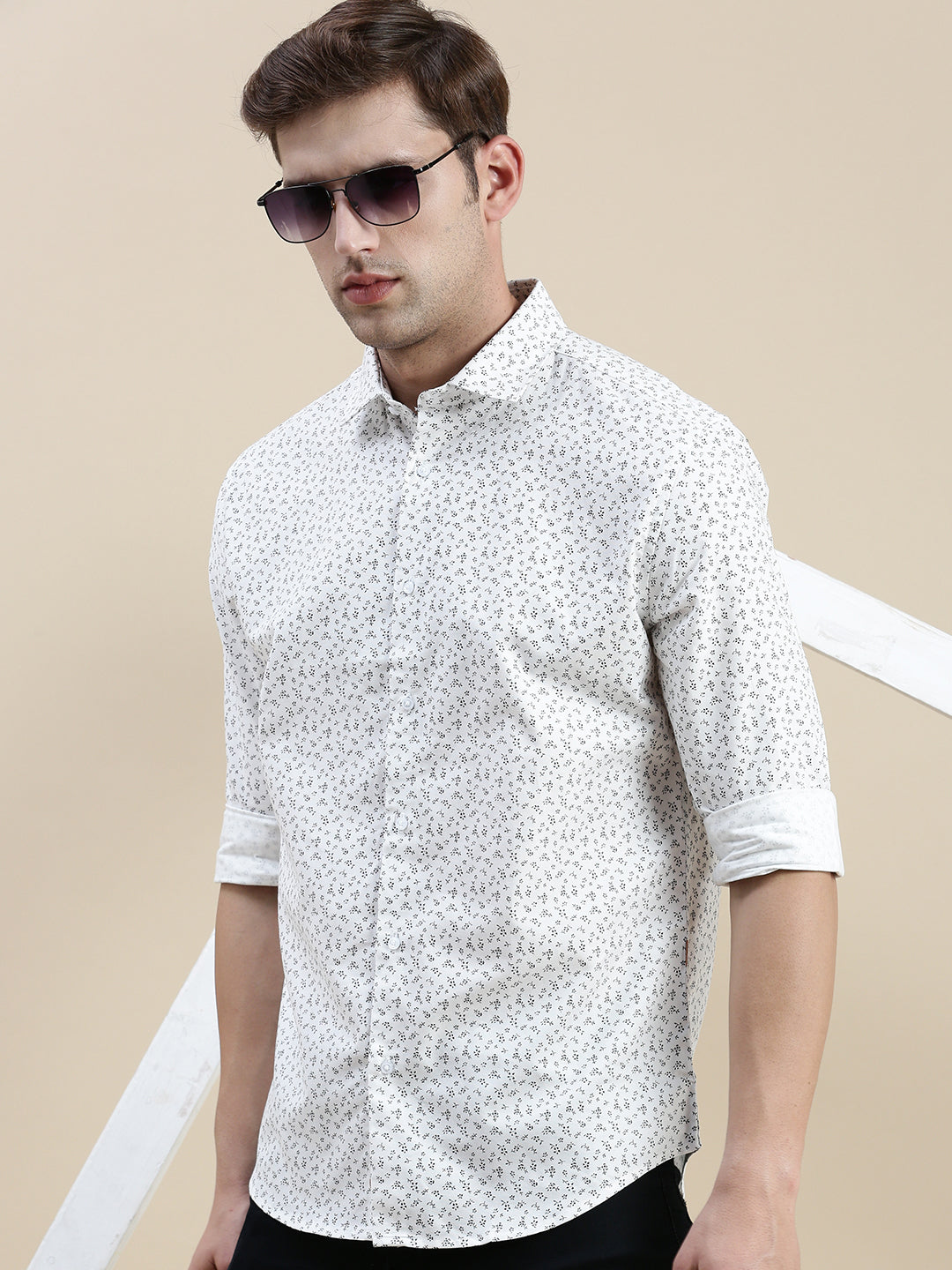 Men White Checked Casual Shirt