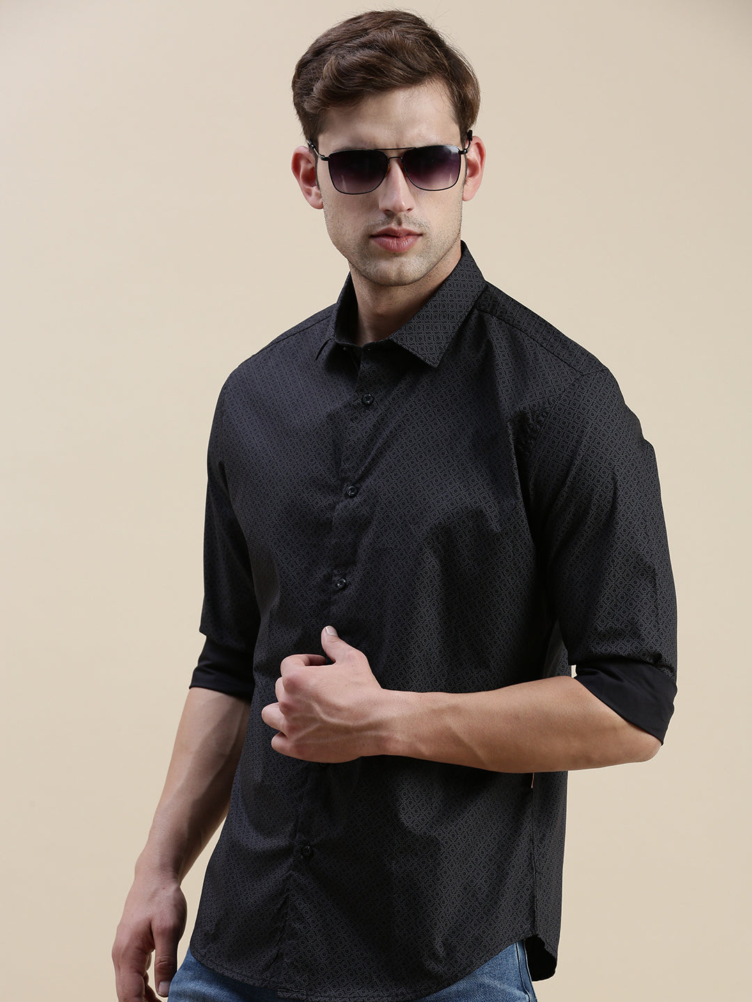 Men Black Geometrical Casual Shirt