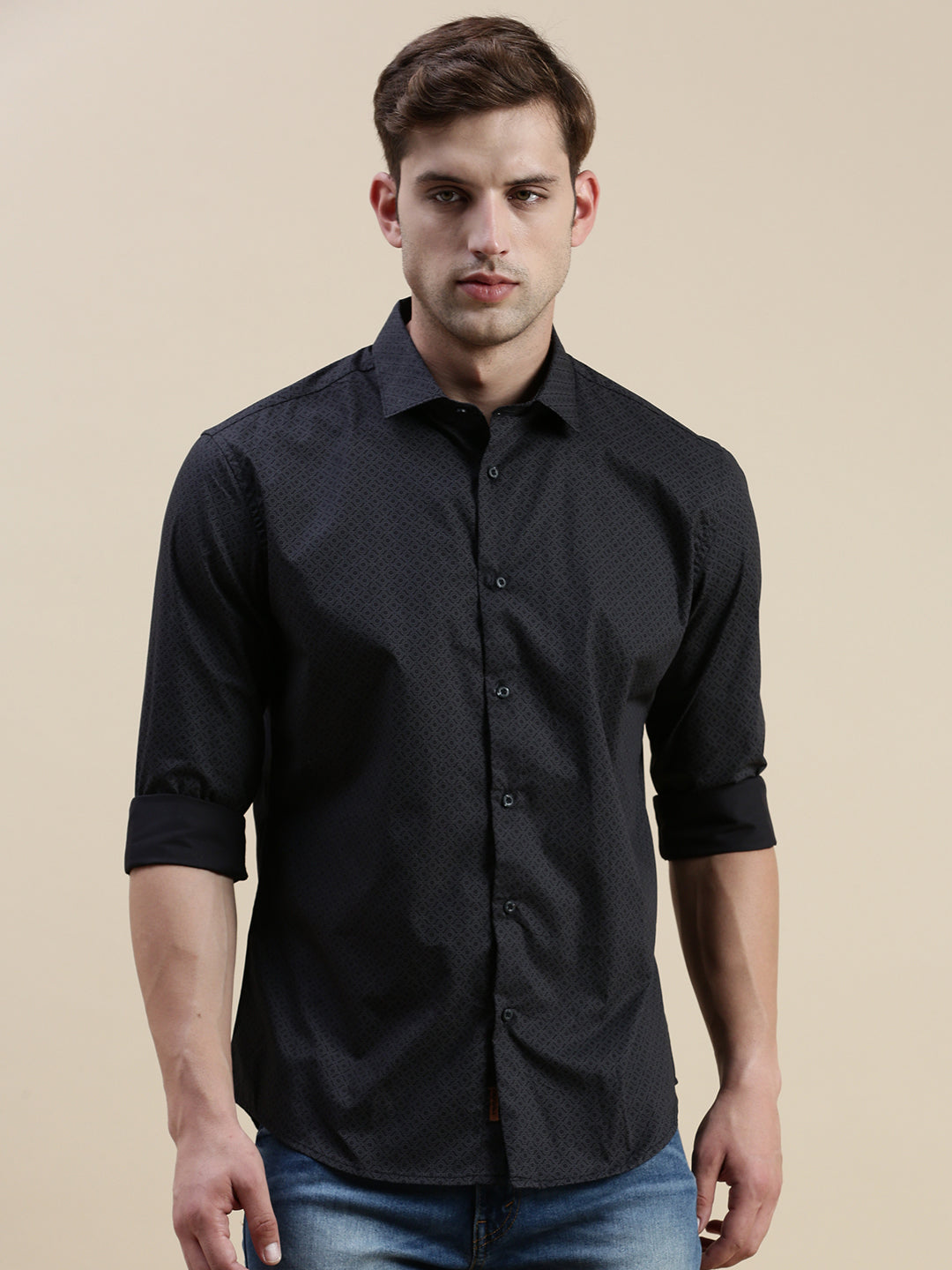 Men Black Geometrical Casual Shirt